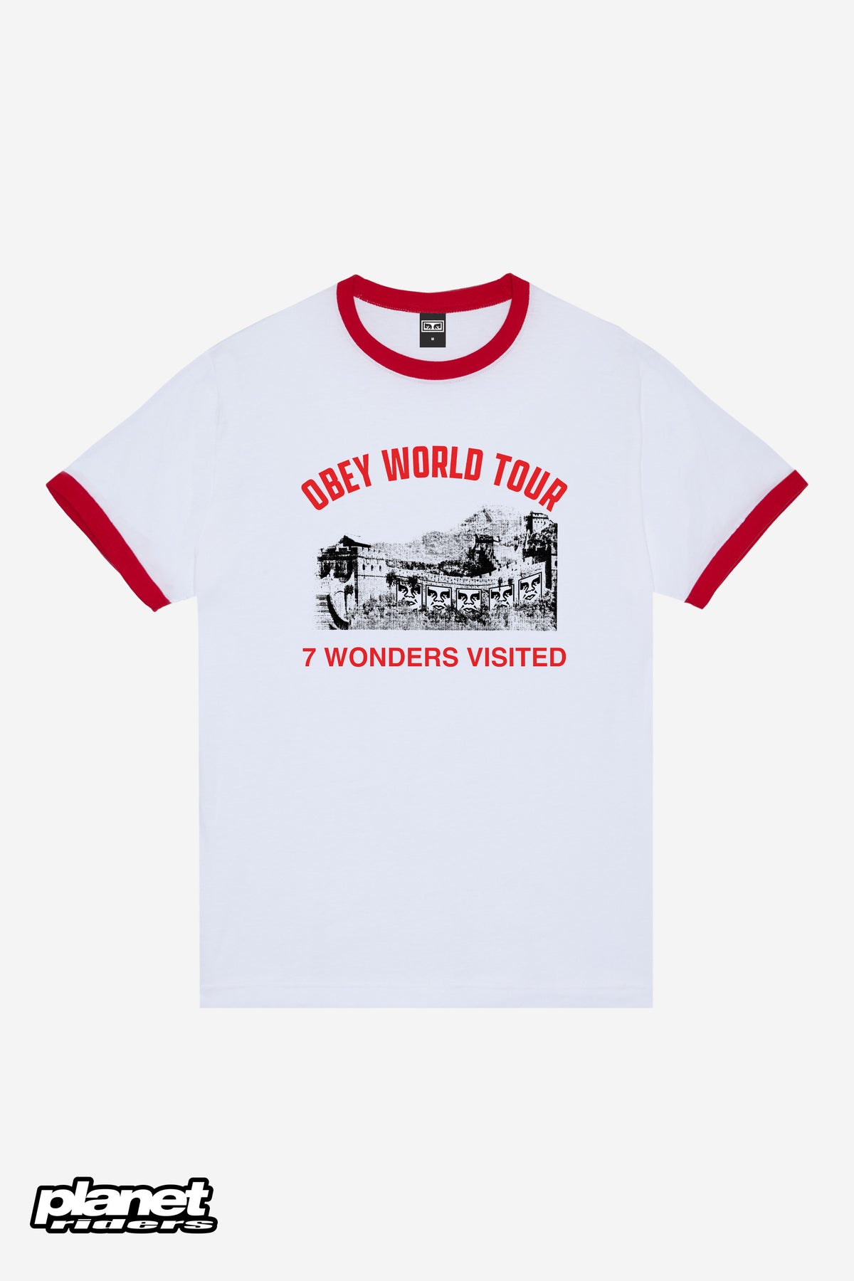 7 Wonders Visited Ringer T-Shirt Obey, White / Red
