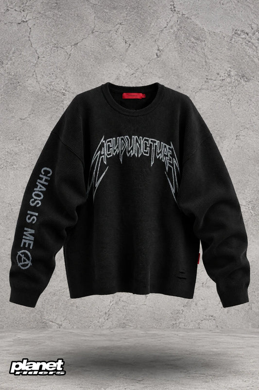 Metal Waffle Sweater Acupuncture, Black