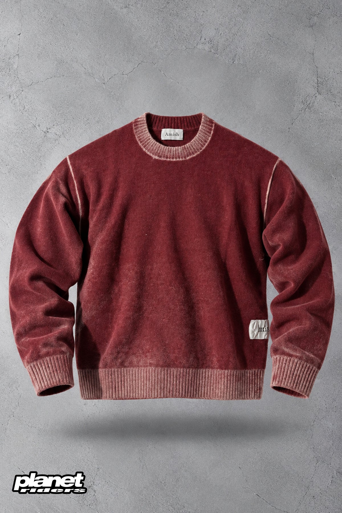 Wool Crew Neck Sweater Amish, Red / Grey