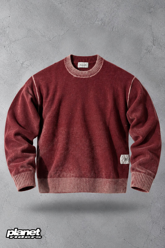 Wool Crew Neck Sweater Amish, Red / Grey
