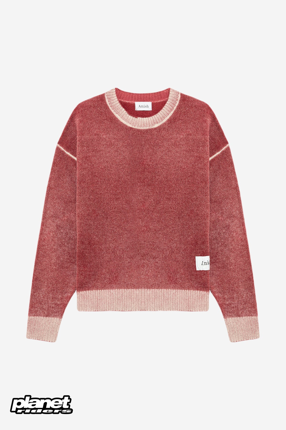 Wool Crew Neck Sweater Amish, Red / Grey