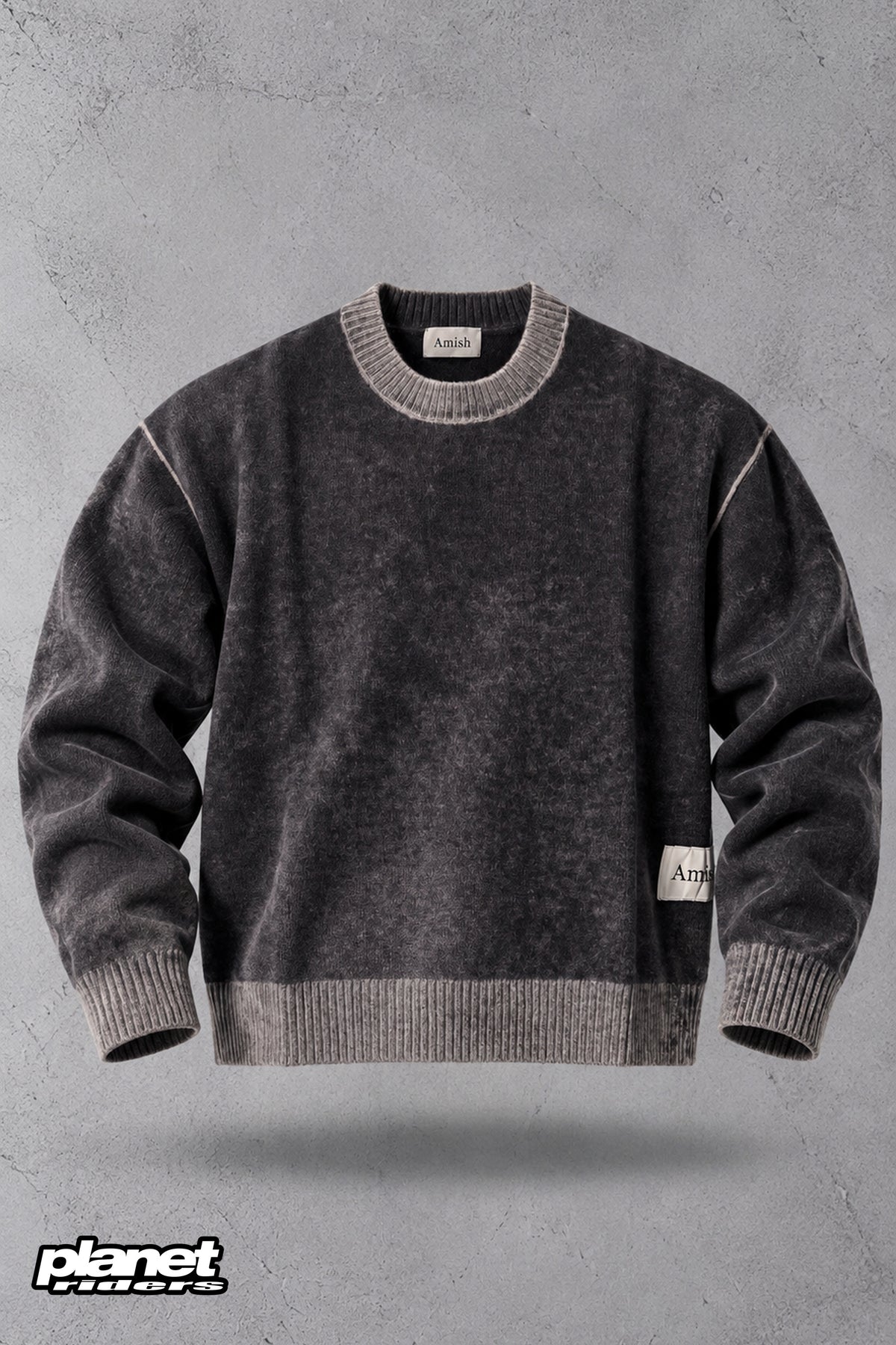 Wool Crew Neck Sweater Amish, Red / Grey
