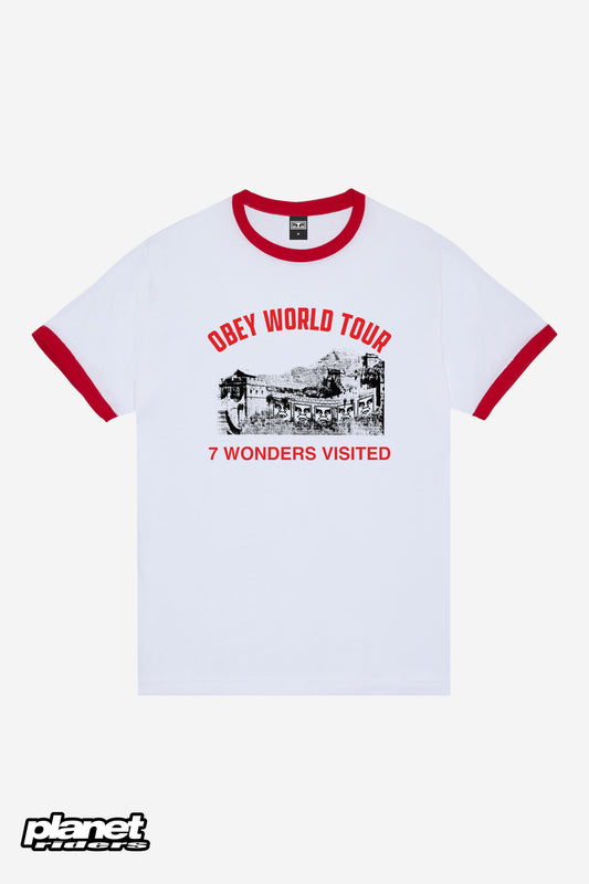 7 Wonders Visited Ringer T-Shirt Obey, White / Red